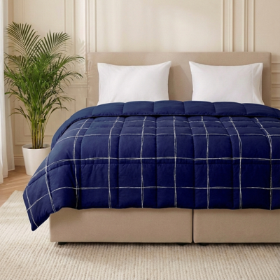 1+1 Gratis Wasbaar Easy Dekbed Zonder Overtrek - Zonder Overtrek - Scribble Squares - Navy - Dekbed-Discounter.nl