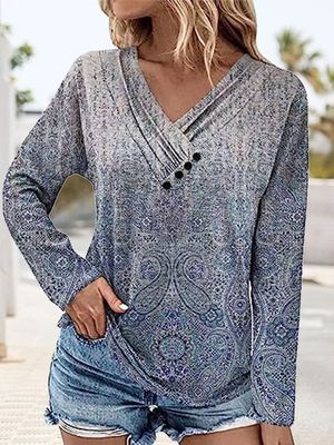 V Neck Buttoned Floral Casual Shirt V Neck Buttoned Floral Casual Shirt