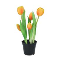Kunst tulpen Holland in pot - 5x stuks - oranje - real touch - 26 cm