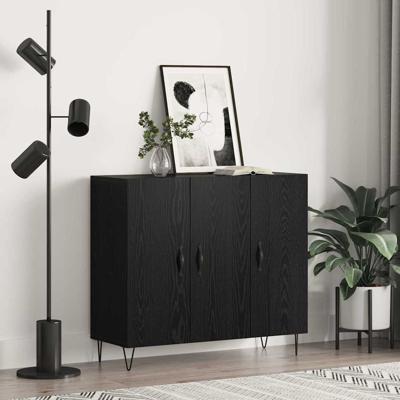 Dressoir Zwart eiken 90 x 34 x 80 cm Bewerkt hout