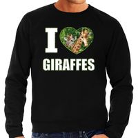 I love giraffes sweater / trui met dieren foto van een giraf zwart voor heren