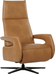 Cognac leren moderne relaxfauteuil Note - staal zwart frame met stervoet - zithoogte medium - Granada leer Sahara (cognac leer)