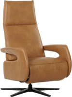 Cognac leren moderne relaxfauteuil Note - staal zwart frame met stervoet - zithoogte medium - Granada leer Sahara (cognac leer)