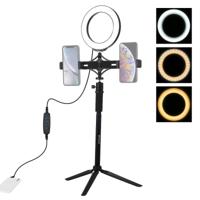 PULUZ statief mount + extension Rod + live uitzending dubbele telefoon beugel + 6 2 inch LED ring Vloggen Video Light kits