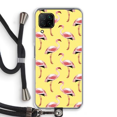 Flamingo's geel: Huawei P40 Lite Transparant Hoesje met koord