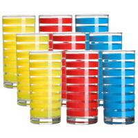 Drinkglazen Colorama - 9x - rood/geel/blauw - glas - 295 ml - gekleurd mix