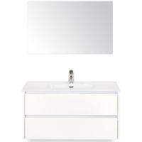 Dante Badmeubelset 100 cm - Wit Hoogglans - Keramische Wastafel Wit Cover met Spiegel