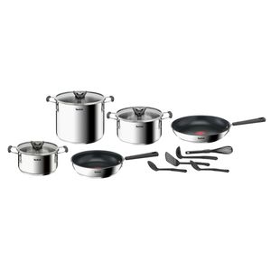 Tefal Opti'Space G737SD 10-delige pannenset: kookpan 18/20 cm met deksel, soeppan 22 cm, koekenpan 24/28 cm, 5 keukentools