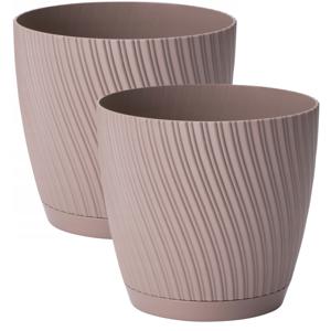 Form Plastic Plantenpot/bloempot Waves - 2x - kunststof - beige - D27 x H24 cm