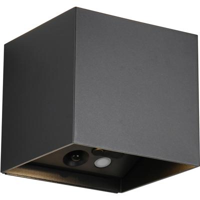 LED Tuinverlichting - Trion Elan - Wandlamp Buitenlamp - 2 Lichtpunten Boven en Onder van 1 Watt - Warm Wit 3000K - Bewegingssensor - Op Batterijen - Vierkant - Mat Zwart - Kunststof