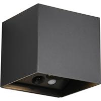 LED Tuinverlichting - Trion Elan - Wandlamp Buitenlamp - 2 Lichtpunten Boven en Onder van 1 Watt - Warm Wit 3000K - Bewegingssensor - Op Batterijen - Vierkant - Mat Zwart - Kunststof
