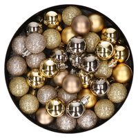Set van 40x stuks kunststof kerstballen mix goud en champagne 3 cm   -