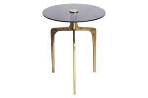 Ronde bijzettafel ABSTRACT 60cm messing goud metalen poten zwart glas handgemaakt - 43495