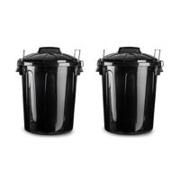 PlasticForte Afvalemmer met deksel - 2x - zwart - 21L - kunststof - 42,5 cm