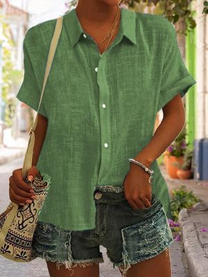Loose Cotton And Linen Shirt Collar Linen Blouse