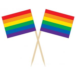 Cocktailprikkers - regenboog/pride vlag - 50 stuks - 8 cm - vlaggetje decoratie