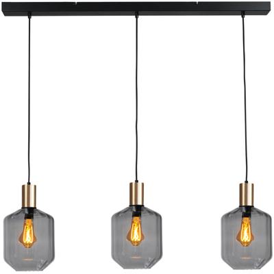Masterlight 3-lichts hanglamp - goud -Porto met Jagger smoke glazen - 2711-05-02-100-3-11