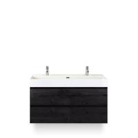 Maxx XL Badmeubelset 120 cm - Black Oak - Wastafel Kube Enkel 2 kraangaten