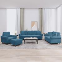 4-delige Loungeset met kussens fluweel blauw 4-delige Loungeset met kussens fluweel blauw