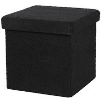 Urban Living Poef Teddy BOX - hocker - opbergbox - zwart - polyester/mdf - 38 x 38 cm - opvouwbaar   -