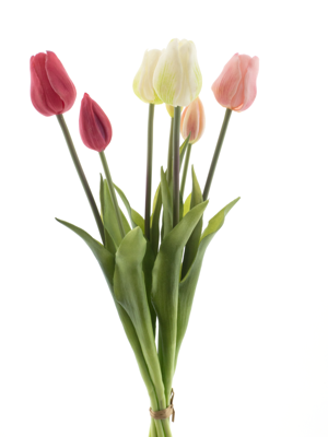 PSO Classic tulip bundle Sallyx7 pink/cream combo 47 cm kunstbloem - Nova nature