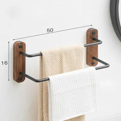 Dubbele Handdoekstang | 50-60 cm | Zwart of Goud/Walnoot | Geborsteld Alufer