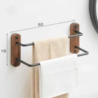 Dubbele Handdoekstang | 50-60 cm | Zwart of Goud/Walnoot | Geborsteld Alufer