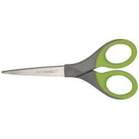 Q-CONNECT schaar Premium, ft 17 cm, rechts en links, scherpe punt, RVS, grijs/groen, blister van 1 stuk