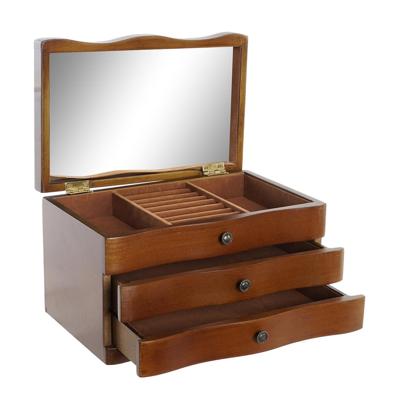 ITEM Sieradendoos - bruin - hout - 2 lades - spiegel - compact formaat - sieraden ladekastje