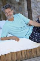 Lichtblauwe heren shortama palmbomen