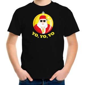 Bellatio Decorations kerst t-shirt voor kinderen - Kerstman - zwart - Yo Yo Yo XL (164-176)  -
