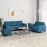 3-delige Loungeset met kussens fluweel blauw
