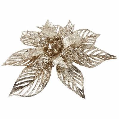 Cosy & Trendy Kerstboomversiering bloem - goud - op clip - gouden kerstster - 23 cm