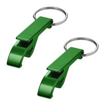 Flessen openers sleutelhanger - 8x - groen - 5.5 cm - met sleutelsring