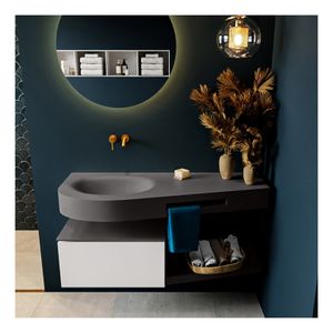 Mondiaz Riva 120cm badmeubel onderkast planchet kleur talc met 1 lade wastafel links kleur dark grey