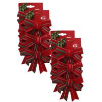 Kerst ornamenten strikken - 12x st - donkerrood - 10 x 13 cm - strikjes/kerststrikjes