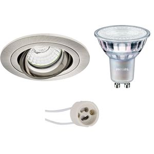 LED Spot Set - Pragmi Alpin Pro - GU10 Fitting - Inbouw Rond - Mat Nikkel - Kantelbaar - Ø92mm - Philips - MASTER 927 36D VLE - 3.7W - Warm Wit 2200K-2700K - DimTone Dimbaar