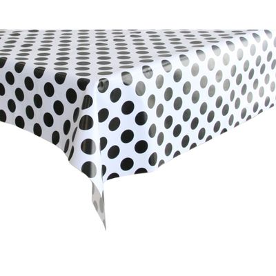 Tafelzeil/tafelkleed wit met grote zwarte stippen 140 x 300 cm