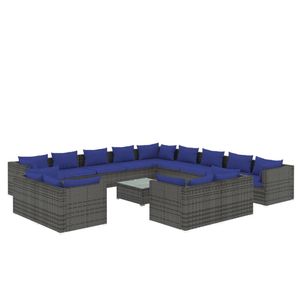 vidaXL 14-delige Loungeset met kussens poly rattan grijs