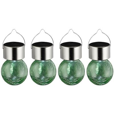 Sunnydays Solar sfeer hanglamp - 4x - tuin - lampenbol - groen - glas - 9 cm