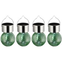Sunnydays Solar sfeer hanglamp - 4x - tuin - lampenbol - groen - glas - 9 cm