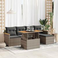 6-delige Loungeset met kussens poly rattan acacia grijs