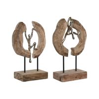 Decoratieve figuren Home ESPRIT Bruin Zilverkleurig Natuurlijk 19 x 9 x 28 cm (2 Stuks)