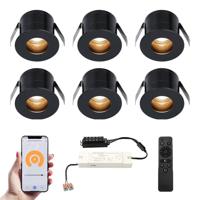 Set van 6 Olivia Smart LED Mini Inbouwspots - Veranda spots - 12V 3W 150lm - Dimbaar - Wifi & Bluetooth - 2700K - IP44 waterdicht - Zwart