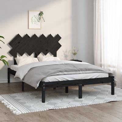 Bedframe massief hout zwart 135x190 cm