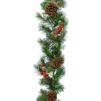 Kerst dennenslinger guirlande groen met sneeuw en decoratie 270 cm   -