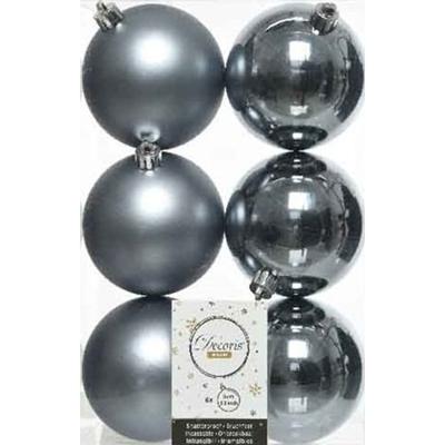 Decoris Kerstballen - 6x st - grijs/blauw - D8 cm - kunststof - kerstversiering Decoris Kerstballen - 6x st - grijs/blauw - D8 cm - kunststof - kerstversiering