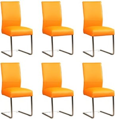 Set van 6 Oranje leren industriële eetkamerstoelen Remix - poot vierkant rvs - Toledo Leer Mandarin (oranje leer)