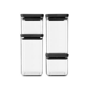 Brabantia Tasty+ Stapelbare Voorraadbus Set van 4 -  2 x 0,7 en 2 x 1,6 L - Dark Grey