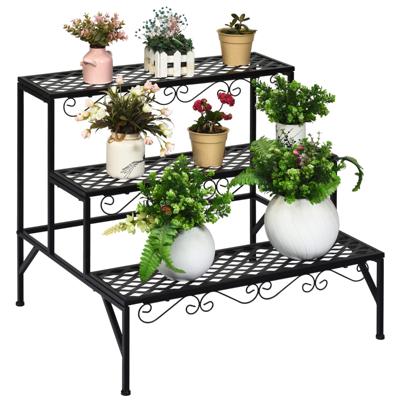 Lagen Metalen Plantenrek Plantentrap Vrijstaande Bloemenrek Multifunctionele Plant Pot Organisator Zwart